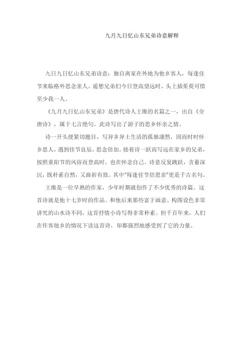 九月九日忆山东兄弟诗意解释