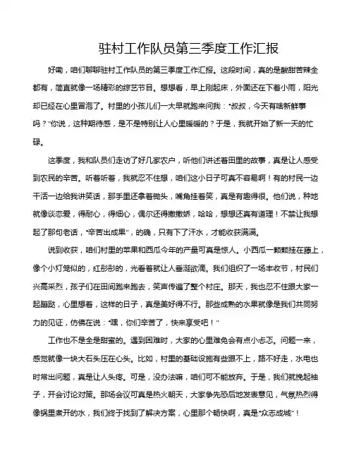 驻村工作队员第三季度工作汇报
