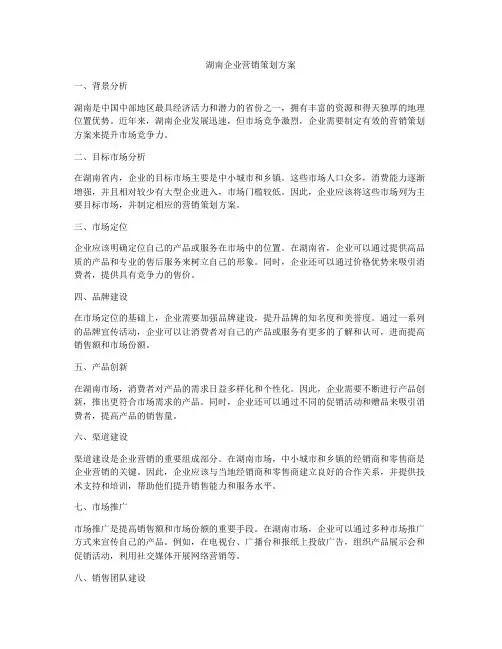 湖南企业营销策划方案