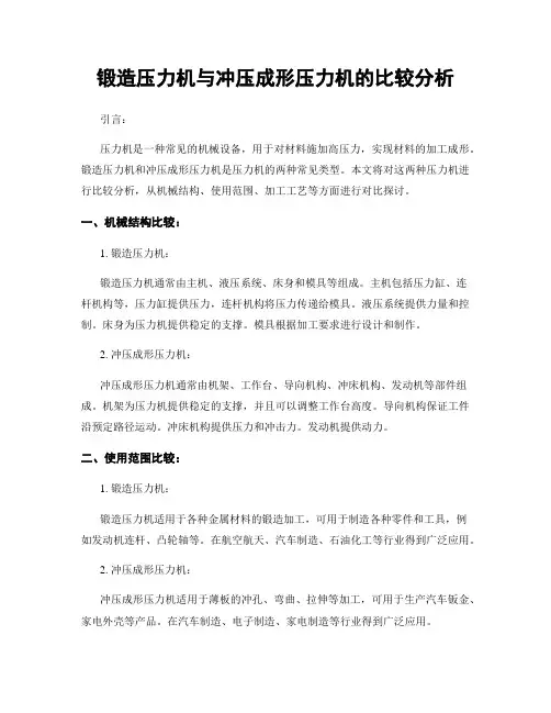 锻造压力机与冲压成形压力机的比较分析