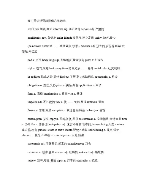 高中英语外研版选修六单词表(打印整理版)(精)