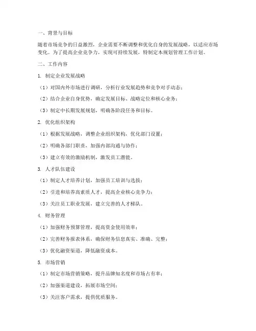 企业规划管理工作计划