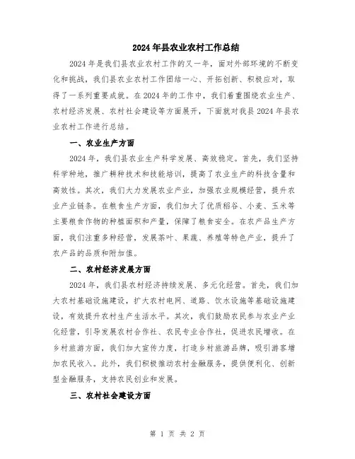 2024年县农业农村工作总结