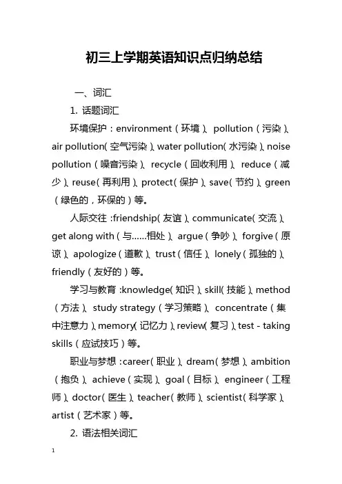 初三上学期英语知识点归纳总结