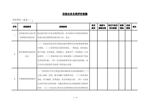 内部控制自我评价底稿第12号：担保业务