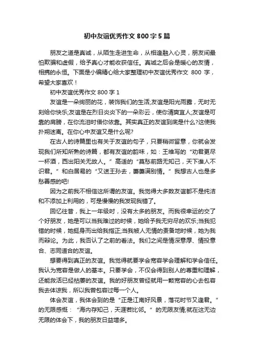 初中友谊优秀作文800字5篇