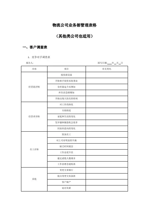 物流及运输公司管理表格(含客户及调查表)