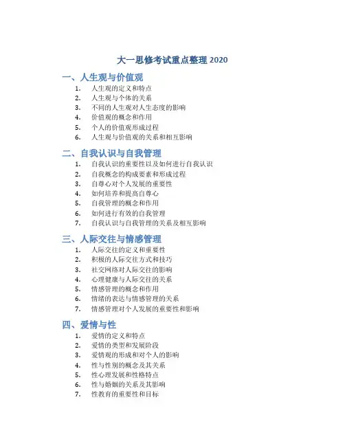 大一思修考试重点整理2020
