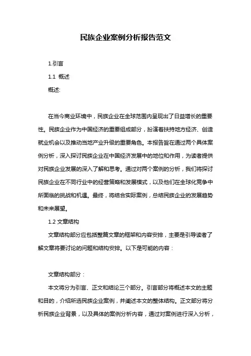民族企业案例分析报告范文