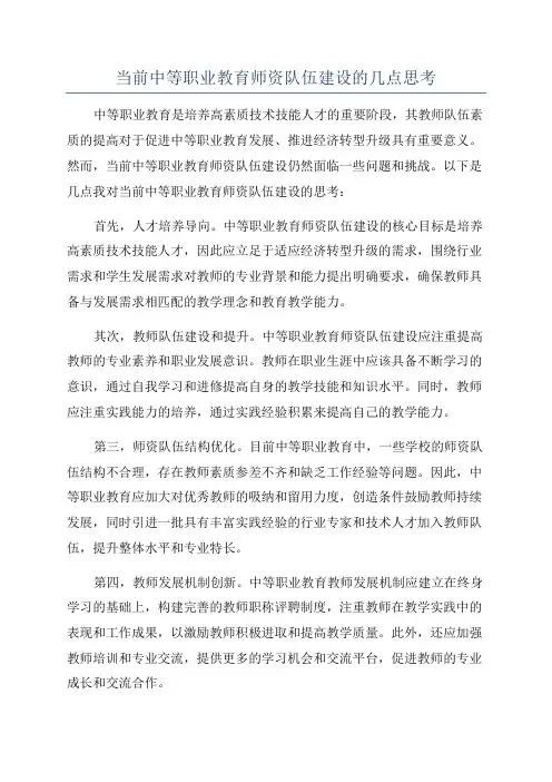 当前中等职业教育师资队伍建设的几点思考