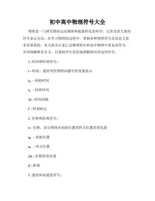 初中高中物理符号大全