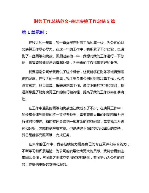 财务工作总结范文-会计决算工作总结5篇