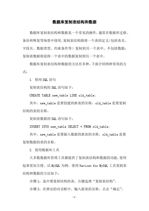 数据库复制表结构和数据