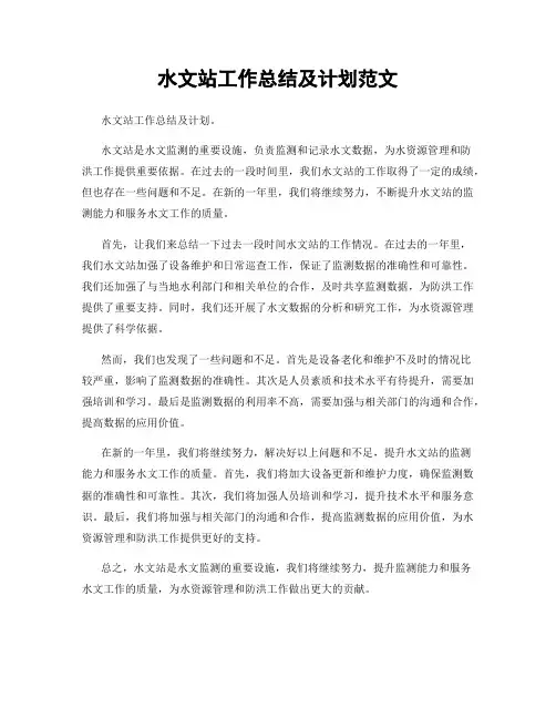 水文站工作总结及计划范文