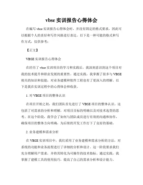 vbse实训报告心得体会