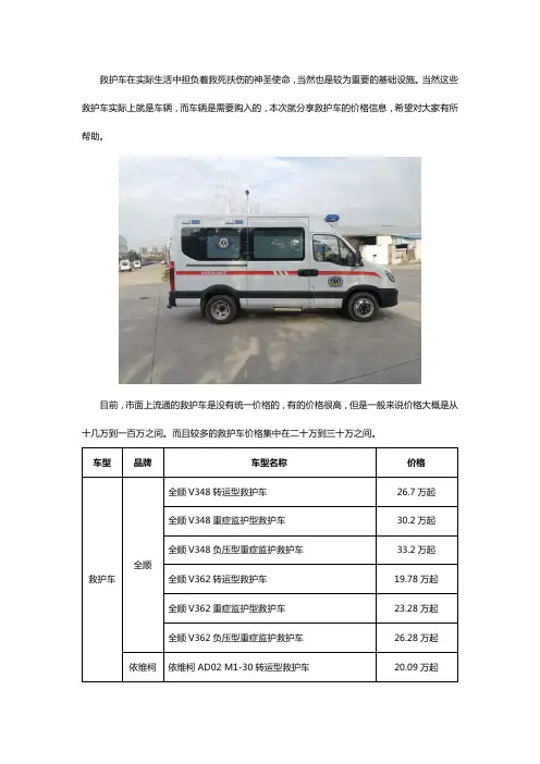 救护车一般多少钱