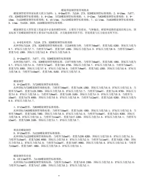 螺旋焊接钢管壁厚规格表