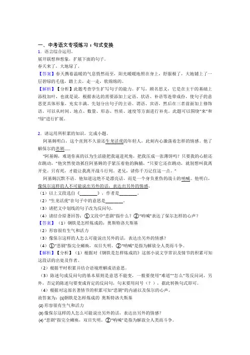 新部编初中中考语文句式变换训练试题整理含答案