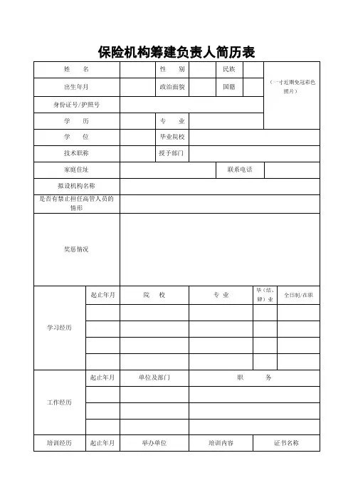 保险机构筹建负责人简历表