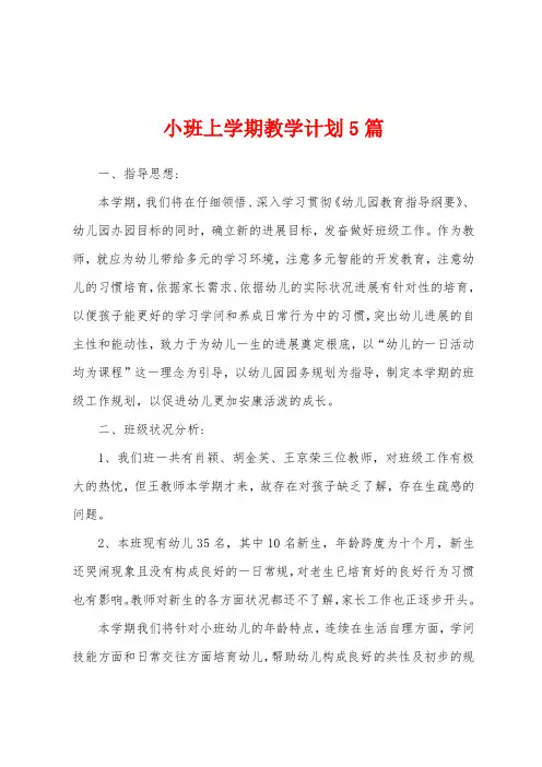 小班上学期教学计划5篇