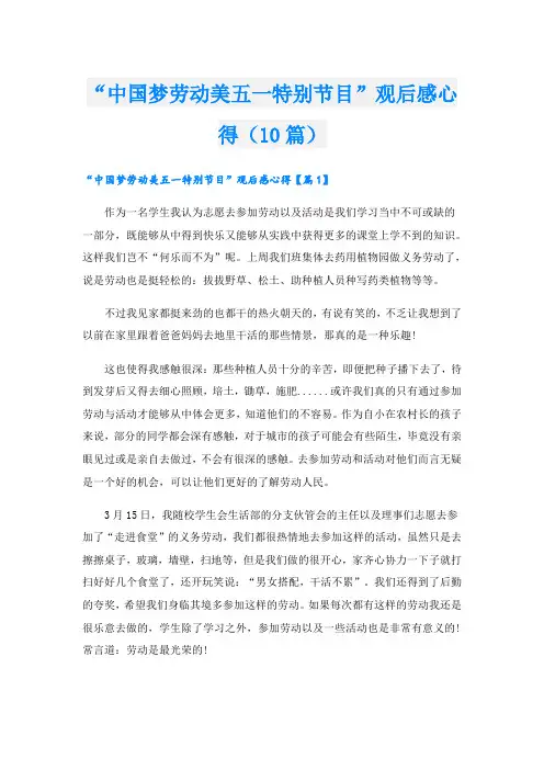 “中国梦劳动美五一特别节目”观后感心得(10篇)