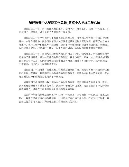 城建监察个人年终工作总结_简短个人年终工作总结