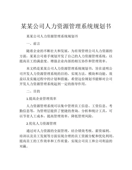 某某公司人力资源管理系统规划书
