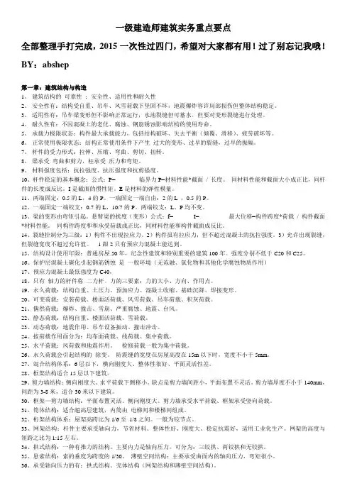 2016一级建造师实务重点考点全解