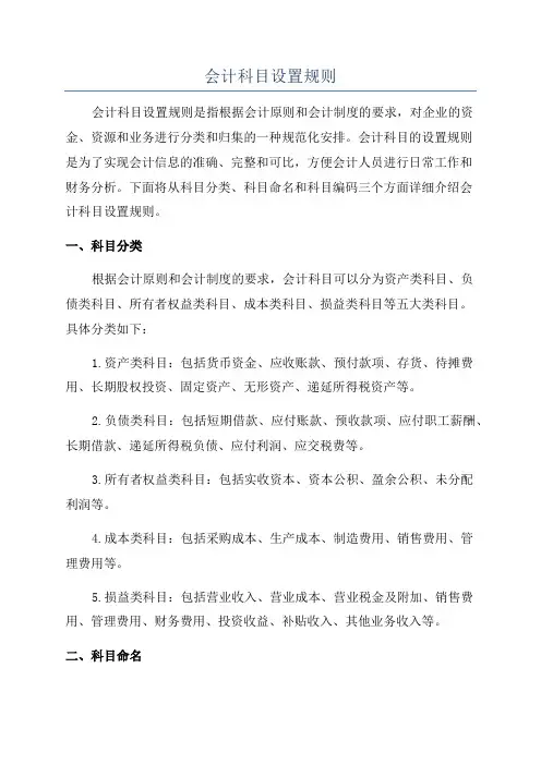 会计科目设置规则