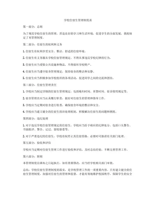 学校住宿生管理制度表