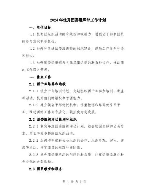 2024年优秀团委组织部工作计划