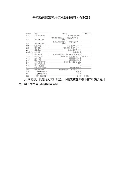 丹佛斯变频器恒压供水设置资料（fc302）