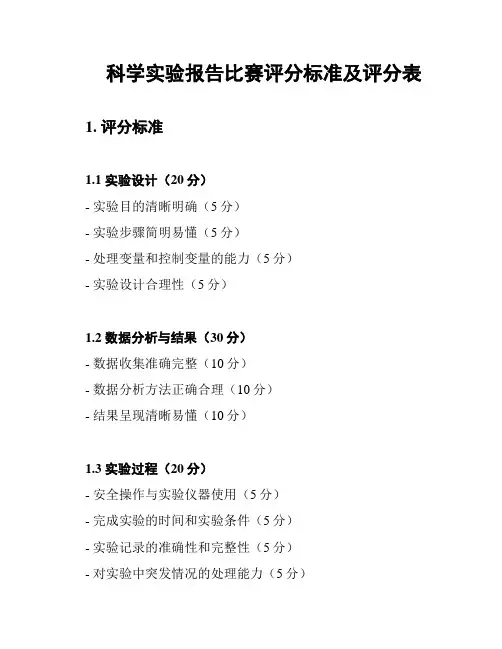科学实验报告比赛评分标准及评分表
