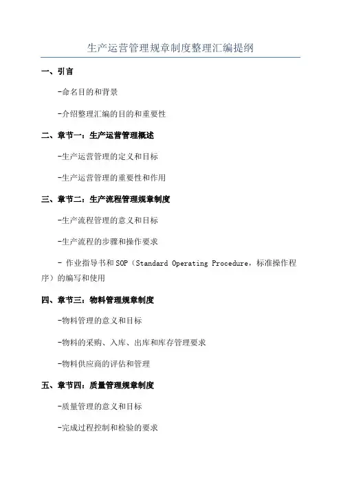 生产运营管理规章制度整理汇编提纲