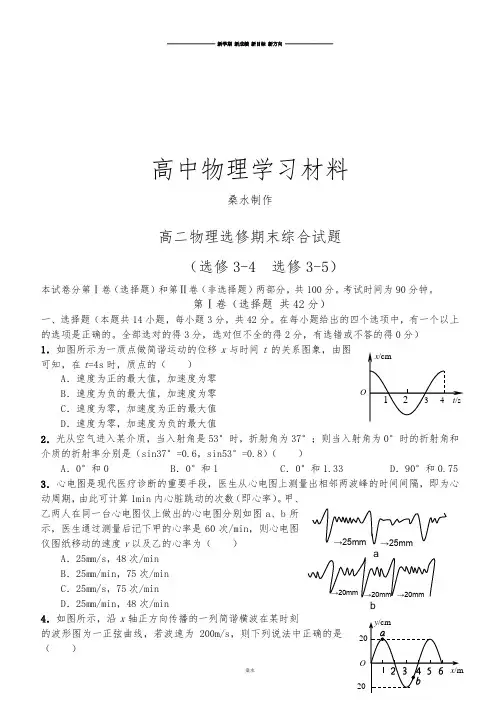 人教版高中物理选修3-5高二选修期末综合试题.docx