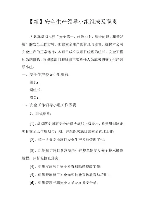 新安全生产领导小组组成及职责