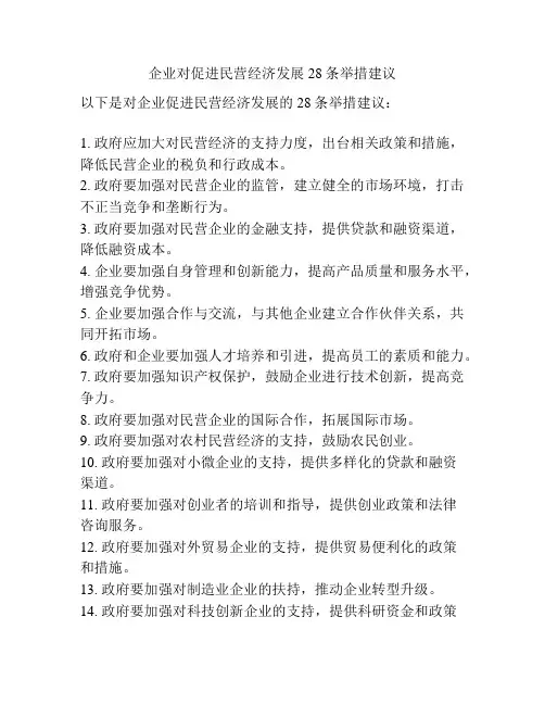 企业对促进民营经济发展28条举措建议