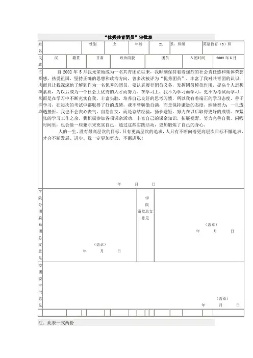 “优秀共青团员”审批表