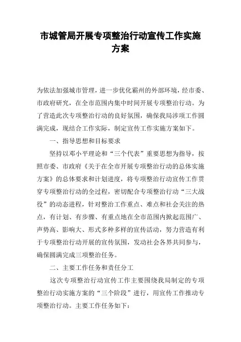 市城管局开展专项整治行动宣传工作实施方案