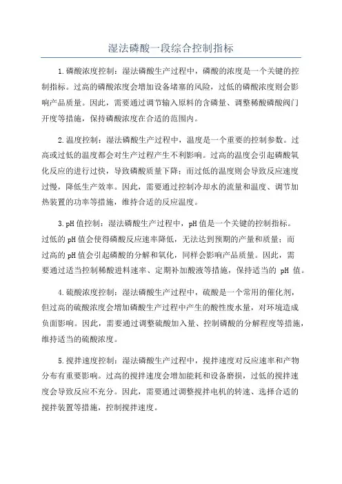 湿法磷酸一段综合控制指标
