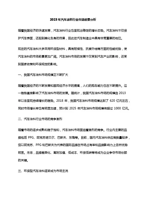 2023年汽车涂料行业市场前景分析