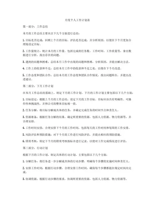 月度个人工作计划表