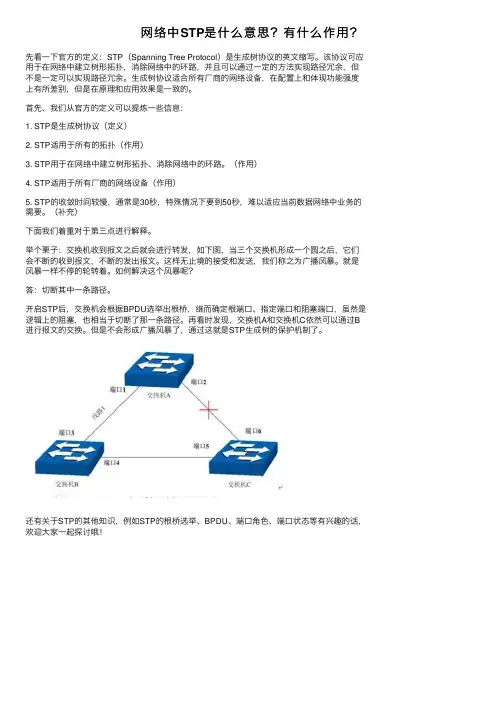 网络中STP是什么意思？有什么作用？
