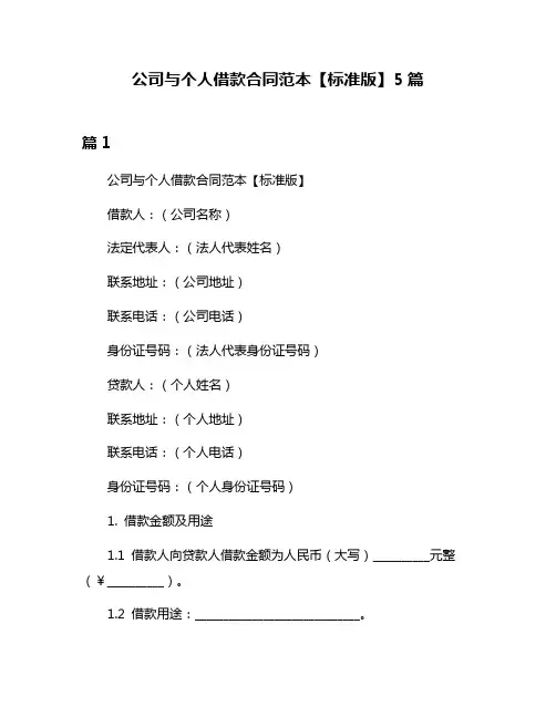 公司与个人借款合同范本【标准版】5篇