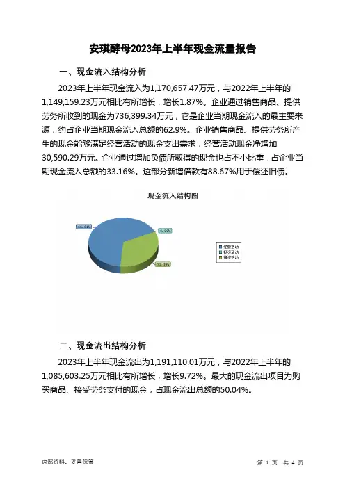 600298安琪酵母2023年上半年现金流量报告