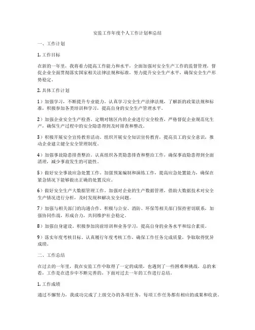 安监工作年度个人工作计划和总结