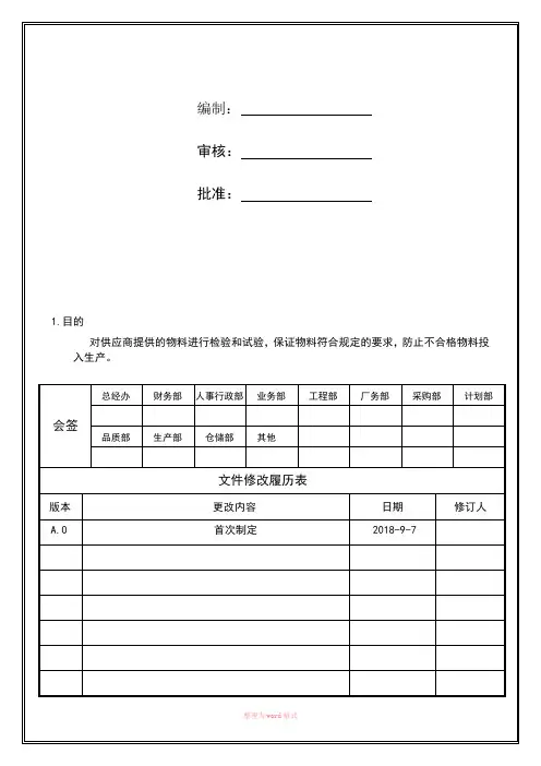 来料检验及异常处理管理规范(经典)