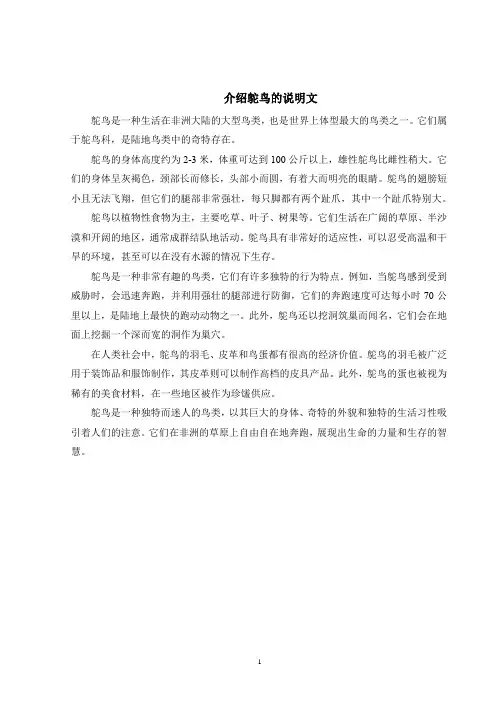 介绍鸵鸟的说明文