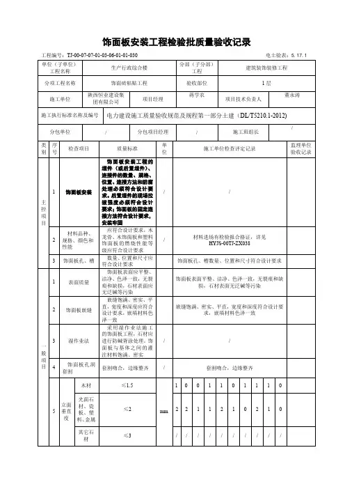 5.17.1饰面板安装工程检验批质量验收记录
