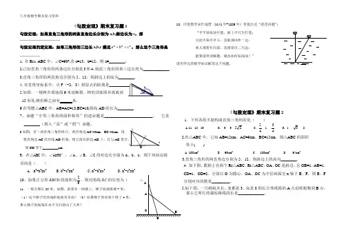 人教版八年级数学下册期末复习资料《勾股定理》复习题